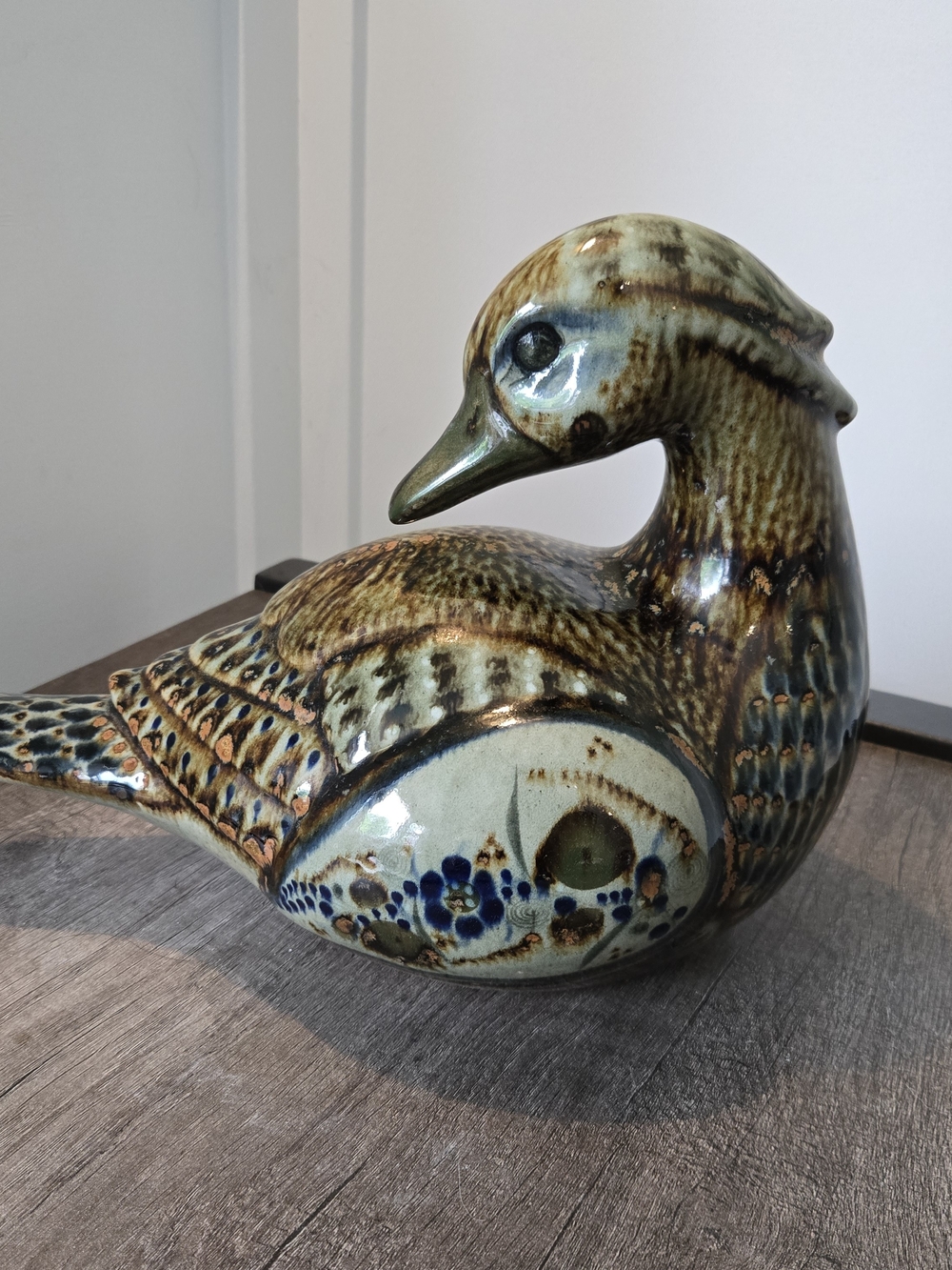 Vtg 1970s Tonala Mexico Glazed Pottery Duck Large 14" Signed G Palacios Folk Art